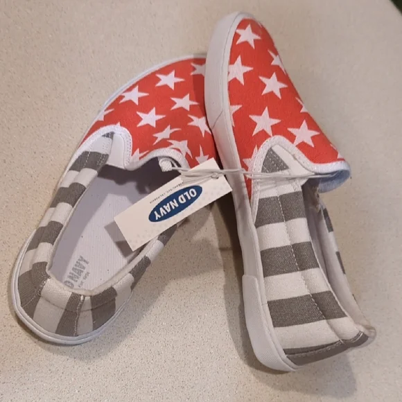 Never Worn Old Navy Kids Red and Gray Star Slip-On Shoes - Picture 3 of 4